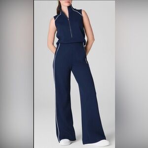 SPANX Air Essentials Pique sleeveless Navy Wide Leg Pants with White Accents